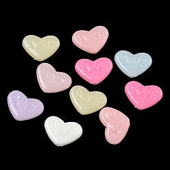 (52) Непрозрачная лаванда Пластиковые шарики, имитация желе, сердце со словом "love", разноцветные, 12.5x17.5x5 мм, отверстие : 1.6~1.8 мм, Около 781 шт / 500 г