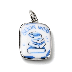 Book Печать 304 подвески из нержавеющей стали, книга, 21x15x4.5 мм, Перейти кольцо: 6x1 мм, внутренний диаметр: 4 мм