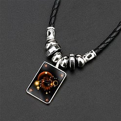 Лео Ожерелья из сплава, стекла и искусственной кожи с подвесками, прямоугольник с рисунком созвездия, Лев, 19.69 дюйм (50 см)