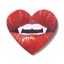 Сердце Подвески из искусственной кожи на Хэллоуин, сердце, 45x50x2 мм, отверстие : 1.2 мм