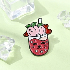 Peach Pines esmaltados con forma de bebida de té, broches de aleación para ropa de mochila, melocotón, 30x23 mm