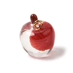 Красный Прозрачные смоляные подвески, яблочный шарм, с золотой железной петлей, красные, 17x14 мм, отверстие : 2 мм