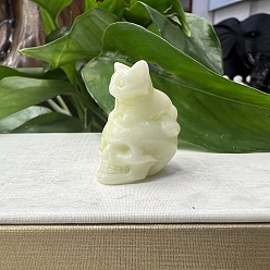Сюянь Нефрит Натуральный нефритовый резной череп Сюянь с фигурками кошек, для домашнего офиса настольный орнамент фэн-шуй, 30~40 мм