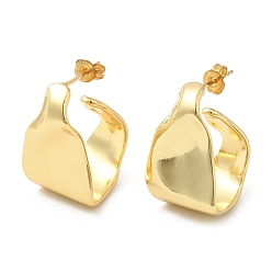 Real 18K Gold Plated Rack Plating Brass Twist Stud Earrings, Half Hoop Earrings for Women, Long-Lasting Plated, Cadmium Free & Lead Free, Real 18K Gold Plated, 25x16.5x16.5mm