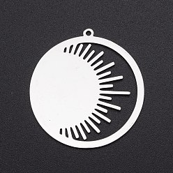 Нержавеющая Сталь Цвет Не тускнеющие 201 подвески из нержавеющей стали, лазерная резка, кольцо с солнцем, цвет нержавеющей стали, 32x30.5x1 мм, отверстие : 1.4 мм