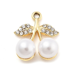 Золотой Подвески из сплава и страза, с пластмассовой жемчужиной abs, УФ-покрытием, вишня, золотые, 20.5x17.5x9 мм, отверстие : 1.8 мм