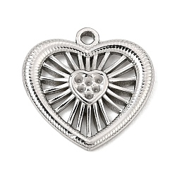 Color de Acero Inoxidable 304 Configuración de diamantes de imitación colgante del acero inoxidable, encantos del corazón, color acero inoxidable, aptos para 0.5 mm de diamante de imitación, 14.5x14.5x2 mm, agujero: 1.3 mm
