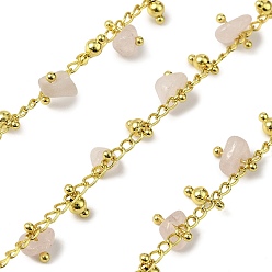 Розовый Кварц Звенья цепи из латунных самородков ручной работы, с натуральными бусинами розового кварца и катушкой, долговечный, стойки покрытие, пайки, без свинца и без кадмия, реальный 18 k позолоченный, очарование: 6.5x2.5 мм