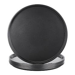 Black Carbon Steel Flat Round Shaped Non-Stick Fluted Pizza Pan, Black, 359x14.5mm