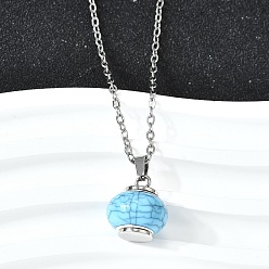 Нержавеющая Сталь Цвет Синтетическая бирюза рондель подвеска урна пепел ожерелья, 304 из нержавеющей стали кабель цепи ожерелья, цвет нержавеющей стали, 21.81 дюйм (55.4 см)
