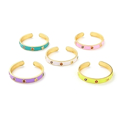Color mezclado Brazalete tipo brazalete geométrico de circonita cúbica de colores, Brazalete abierto de esmalte de latón plano chapado en oro real 18k para mujer, sin plomo y cadmio, color mezclado, diámetro interior: 2-1/8 pulgada (5.5 cm)