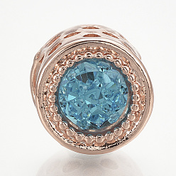 Темно-Голубой Cmолы европейские шарики, со сплавочной фурнитурой, бусины с большим отверстием, колонка, розовое золото , глубокое синее небо, 11.5x10 мм, отверстие : 5 мм