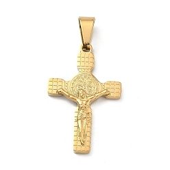 Золотой 304 подвески из нержавеющей стали, Распятие в виде креста с подвеской Святого Бенедикта, ионное покрытие (ip), золотые, 34x22x3.5 мм, отверстие : 9x5 мм