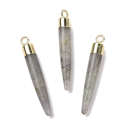 Лабрадорита Латунные подвески из натурального лабрадорита, без кадмия и без свинца, пулевидный, золотой свет, 33~37x4~5 мм, отверстие : 2 мм