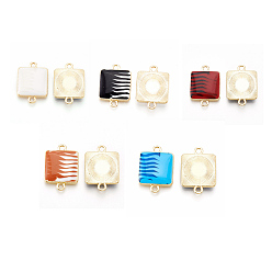 Mixed Color Alloy Enamel Links connectors, Square, Light Gold, Mixed Color, 20x14x3mm, Hole: 1.5mm