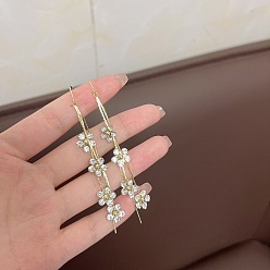 Light Gold Болтаться серьги сплава горный хрусталь, цветок, золотой свет, 70 мм