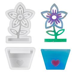 Белый Силиконовые формы для изготовления декоративных украшений своими руками, формы для литья смолы, цветочный горшок, белые, 102x73x9 мм