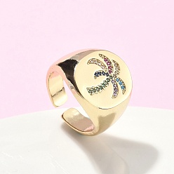 Золотой Регулируемые манжетные кольца с микропаве из кубического циркония из латуни, без кадмия, без никеля и без свинца, кокосовая пальма, золотые, 17 мм, внутренний диаметр: регулируемый