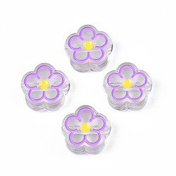 Фиолетовый Прозрачные акриловые бусины, с эмалью, цветок, фиолетовые, 19x19x7 мм, отверстие : 3 мм