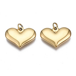 Real 14K Gold Plated 316 Surgical Stainless Steel Pendants, with Jump Rings, Heart, Real 14K Gold Plated, 14.5x19.5x3.5mm, Hole: 3mm, Jump Ring: 5x1mm, 3mm inner diameter