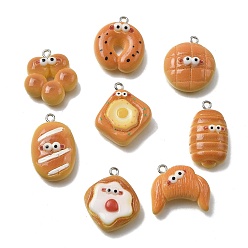 Перу Непрозрачные подвески смолы, хлеб с талисманом для глаз, с платиново-железными петлями, Перу, 25~28.5x15.5~23x7.5~9 мм, отверстие : 2~2.3 мм