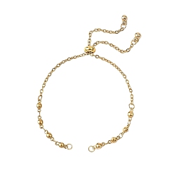 Золотой 304 изготовление браслетов из цепей с шариковыми звеньями из нержавеющей стали, с латунными скользящими бусинами, золотые, 9-1/4 дюйм (23.5 см)