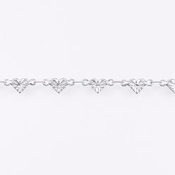 Нержавеющая Сталь Цвет Устойчивые к потускнению 304 звенья цепи из нержавеющей стали ручной работы, пайки, с катушкой, сердце, цвет нержавеющей стали, 10x5x1 мм, около 32.8 футов (10 м) / рулон