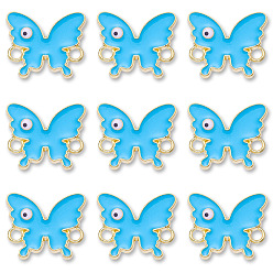 Deep Sky Blue Alloy Enamel Evil Eye Connector Charms, Butterfly Links, Golden, Deep Sky Blue, 15x18mm