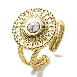 Настоящее золото 18K Ионное покрытие (ip) 304 открытые манжеты из нержавеющей стали, Плоские круглые кольца на палец с синтетической бирюзой для женщин и мужчин, реальный 18 k позолоченный, регулируемый