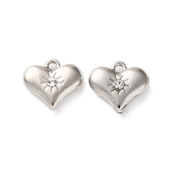 Платина Подвески из сплава со стразами, сердце прелести, платина, 12.5x13.5x4 мм, отверстие : 1.4 мм