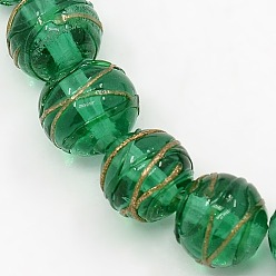 Green Round Shaped Handmade Gold Sand Lampwork Beads Strands, Green, 10mm, Hole: 2mm, about 30pcs/strand, 11.8 inch