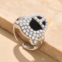 Платина Кольца-манжеты из латуни с эмалью для женщин, без кадмия и без свинца, стойки покрытие, с ABS имитации жемчуга, платина, размер США 8 1/2 (18.5 мм)