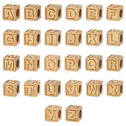 Настоящее золото 18K 26 шт. 26 стили 304 кубические бусины из нержавеющей стали, Письмо ~ Z, реальный 18 k позолоченный, 8x8x8 мм, отверстие : 5 мм, 1 шт / стиль