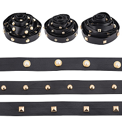 Золотой 3 стили: латунные круглые и квадратные, с имитацией жемчуга, черная отделка из искусственной кожи, золотые, 1.95~2x0.1~0.7 мм, о 2.74м/стиле