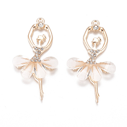 Розовый 20большие подвески из сплава, подвески-балерины с граненой смолой и хрустальными стразами, золотые, туманная роза, 59~60x30~31x4.5 мм, отверстие : 2.5 мм