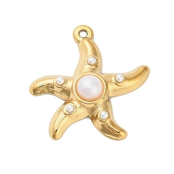 Морская звезда 304 подвески из нержавеющей стали, с пластиковой имитационной жемчужиной, золотые, морская звезда, 24x23x5.5 мм, отверстие : 1.2 мм