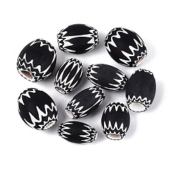 Negro Cuentas de barril de vidrio millefiori hechas a mano, cuentas de chevrón, negro, 35~47x25~35 mm, agujero: 3~13 mm
