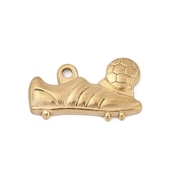 Настоящее золото 18K 304 подвески из нержавеющей стали, футбол и обувь очарование, реальный 18 k позолоченный, 18x30.5x3 мм, отверстие : 2.5 мм