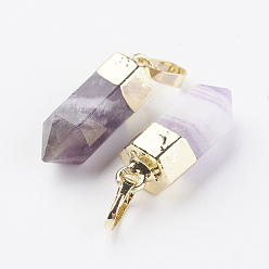 Amethyst Natürlichen Amethyst wies Anhänger, mit Messing-Zubehör, Kugel, golden, 19~21x7 mm, Bohrung: 4x6 mm