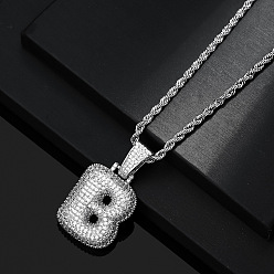 Letter B Латунные микропаве прозрачные кубические цирконии массивные инициальные подвески ожерелья, платина, В письме, 19.69 дюйм (50 см)