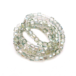 Бледно-Золотистый Гальванические стеклянные бусины, с покрытием цвета радуги, граненые, кубические, бледно золотарник, 9x9x9 мм, отверстие : 1 мм