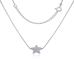 Платина Звезда 925 ожерелья с подвесками из стерлингового серебра с микропаве из прозрачных кубических цирконий для женщин, платина, 15.75 дюйм (40 см)