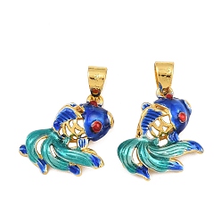 Золотой Гальванические латунные эмалевые подвески, свинца и кадмия, рыба, золотые, 19x17x5 мм, отверстие : 4x5.5 мм