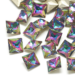 Средно--витражный Сделай сам указал назад k 9 стеклянные кабошоны со стразами, случайное цветное покрытие, граненые, квадратный, Vitrail среднего, 6x6x3.5 мм