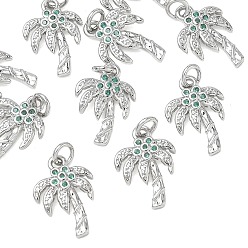Platine Pendentifs en laiton et zircon cubique Shegrace, charmes de cocotier, sans cadmium et sans plomb et sans nickel, lime green, platine, 14x10x2mm, Trou: 2.5mm