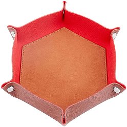 Brown PU Leather Dice Tray, Mat Dice Holder, Metal Dice Rolling Tray, with Metal Bottons, Storage Box for Rolling Dice Games, Hexagon, Brown, 20.6x23.8x4.1cm, Unfold: 248x276x6mm