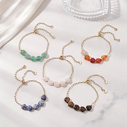 Смешанные камни Браслеты-слайдеры в форме сердца с драгоценными камнями, с 304 цепями со скрепками из нержавеющей стали, 10.47 дюйм (26.6 см)