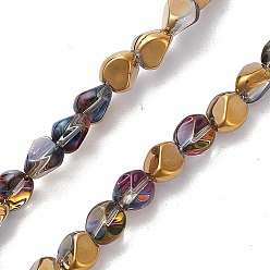 Golden Plated Electroplate Glass Beads Strands, Half Plated, Nuggets, Golden Plated, 7x6.5x6mm, Hole: 0.9mm, about 90pcs/strand, 24.41 inch(62cm)