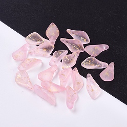 Pink Frosted Glass Pendants, with Glitter Powder, Petal, Pink, 17.5x8.5x4.5mm, Hole: 1mm