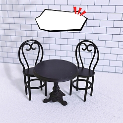 Black Miniature Alloy Table & Chair Set, Micro Landscape Home Dollhouse Accessories, Pretending Prop Decorations, Black, 56x48mm